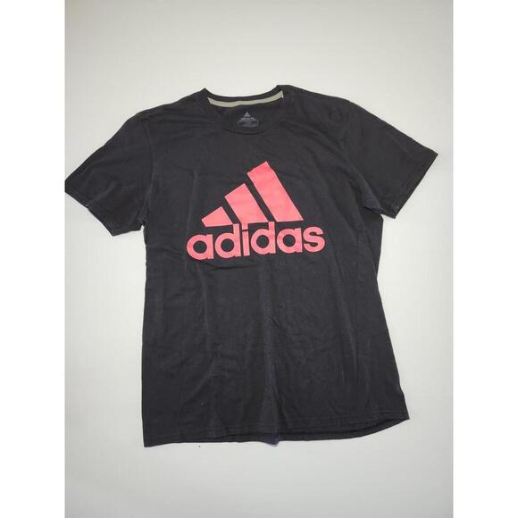 Adidas Men's Performance T-Shirt - Black with Pink Logo - Picture 1 of 3